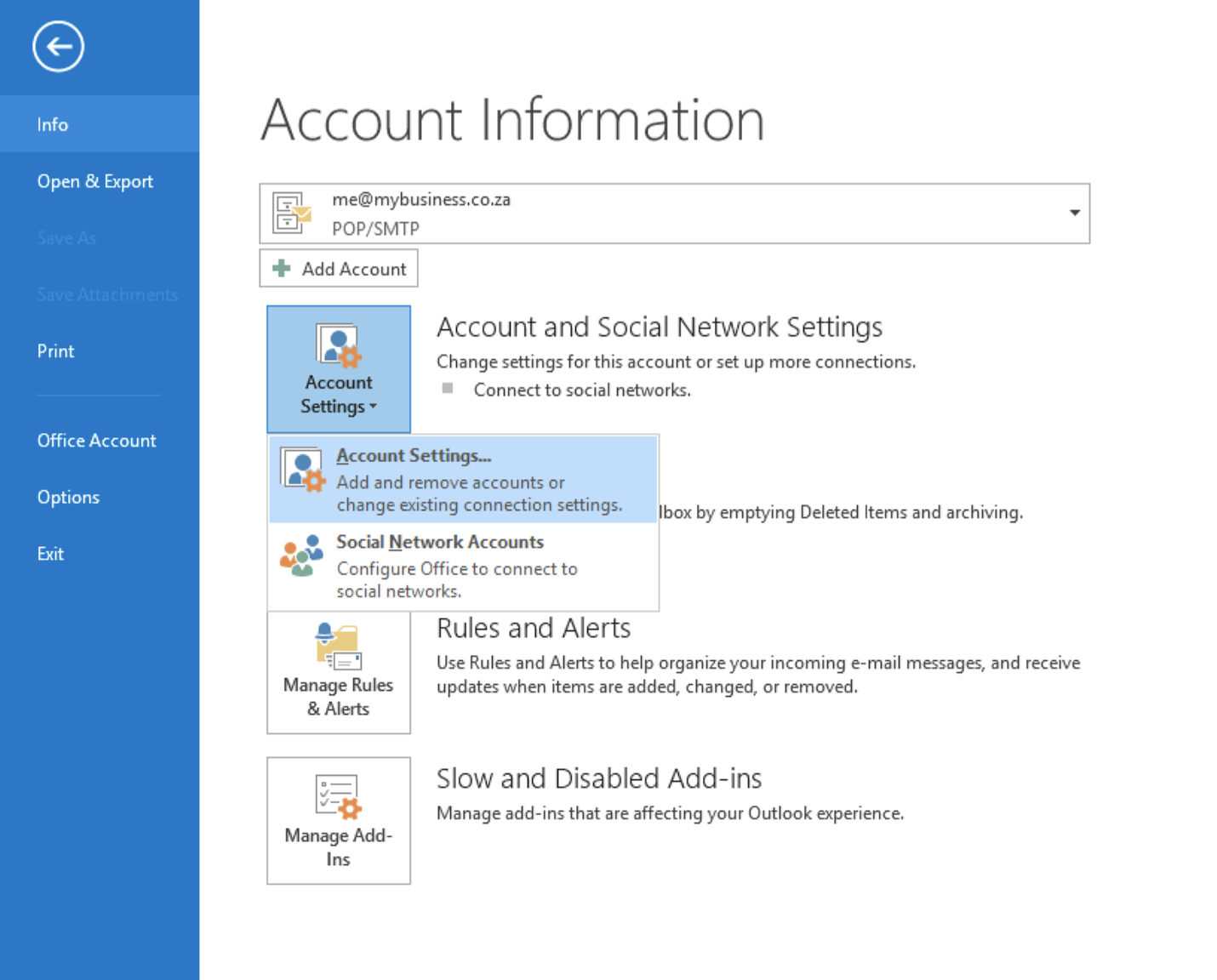 setting up aol email on outlook 2016